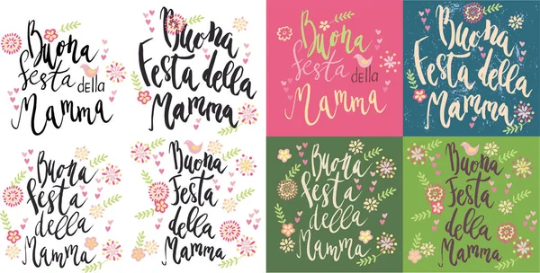 Cartas Vectoriales Manuscritas Buona Festa Della Mamma Feliz Día Madre — Vector de stock