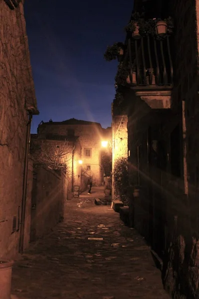 Glimpse Night Ancient Town Civita Bagnoregio Dying Town — Stock Photo, Image