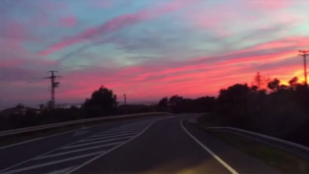 Podróżowanie Drodze Zachodzie Słońca Miękką Muzyką — Wideo stockowe