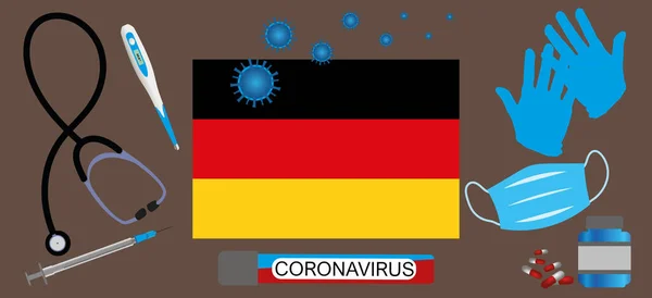 Візуалізація Епідемії Коронавірусу Germany Protective Mask Gloves Medicines Medical Equipment — стоковий вектор
