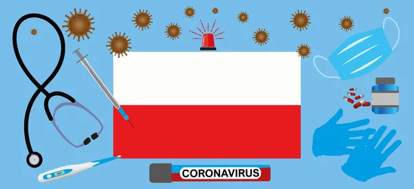 Візуалізація Епідемії Коронавірусу Poland Protective Mask Gloves Medicines Medical Equipment — стоковий вектор