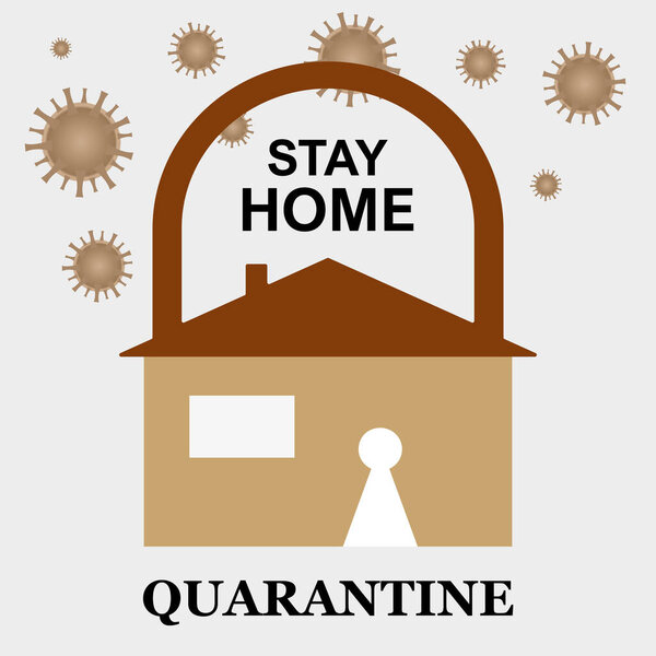Vector illustration promoting campaigns in the fight against the 2019-nCov coronavirus epidemic.House in the shape of a closed padlock and the inscription to stay at home.Graphic element and template.