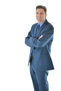 Büyük bir gülümseme ile ayakta iş adamı 