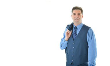 İle iş adamı ile ceket omzunda asılı