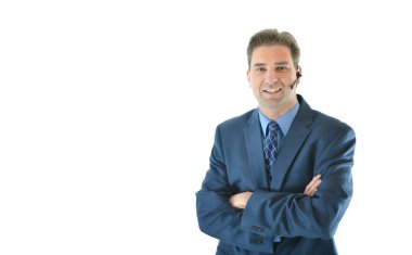 İş adamı telefon veya sunulması veya müşteri hizmetleri temsilcisi