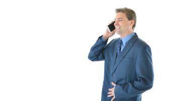 Söz ve akıllı telefon gülüyor iş adamı