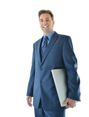 İş adamı ile Laptop ayakta seyahat