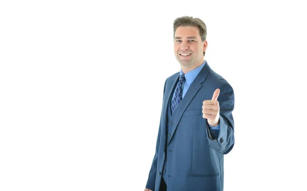 Homem de negócios feliz dando um grande polegar para cima — Fotografia de Stock