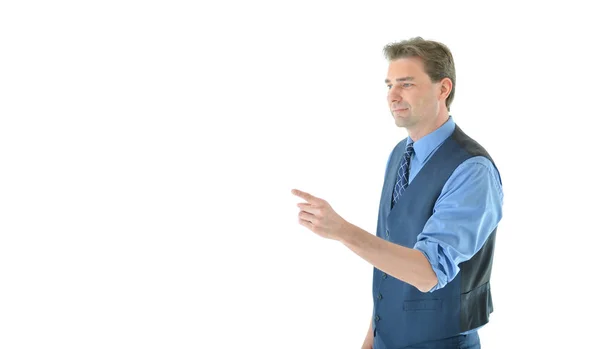 Sol kol ve parmak ile işaret iş adamı