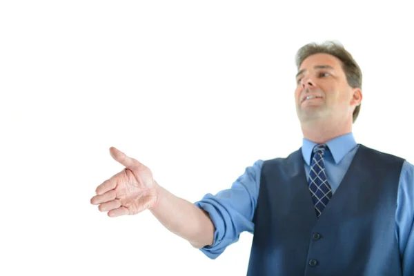 Biznesowych lub sprzedaży człowiek trzyma rękę na dłoń potrząsać — Zdjęcie stockowe