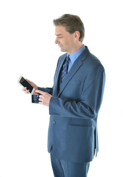 Homem de negócios segurando um telefone inteligente — Fotografia de Stock