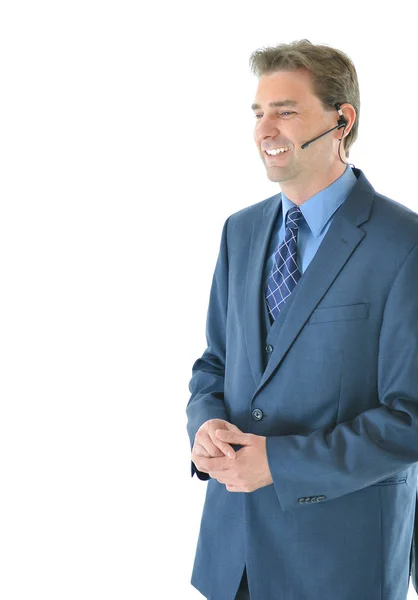 電話または提示または顧客サービス担当者でのビジネスの男性 ストック画像