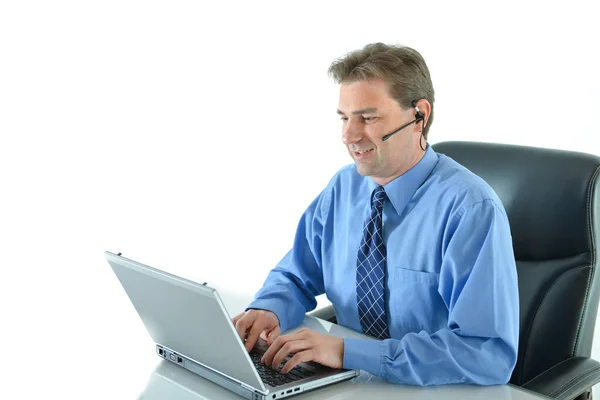 商人在电话或客户服务代表 图库图片