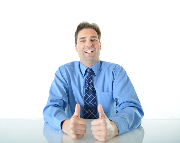 Business or sales man giving two big thumbs up — Stock Photo, Image