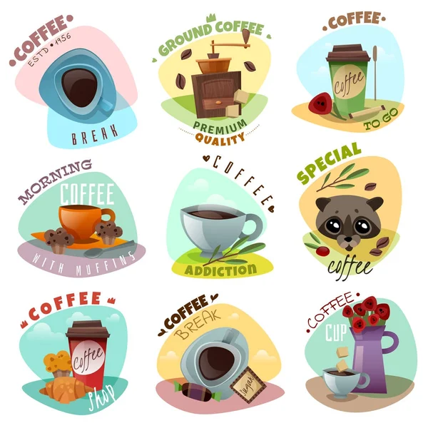 Conjunto de emblemas de cafetería — Vector de stock