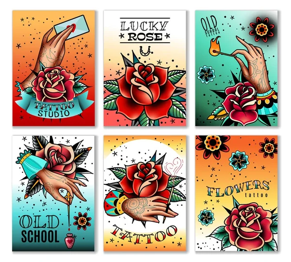 Tarjetas de tatuaje de la vieja escuela — Vector de stock