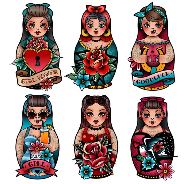 Conjunto de muñecas rusas — Vector de stock