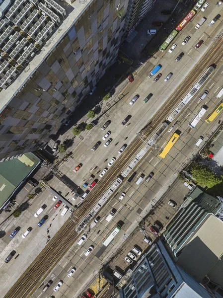 Blick Von Oben Auf Große Allee Und Mrt Zug Der — Stockfoto