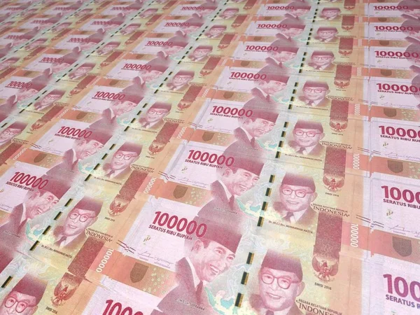 Uno Sfondo File Ordinate 100000 Rupia Indonesiana Banconote Monete Banconote — Foto Stock
