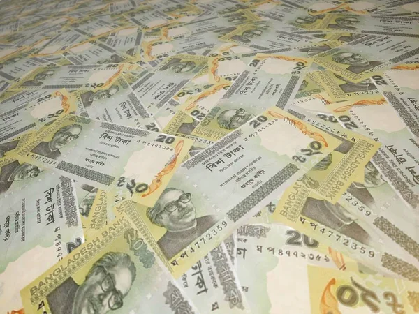 Tło Losowo Rozproszonej Bangladeszu Takich Waluta Bangladeszu Papierowe Pieniądze Lub — Zdjęcie stockowe