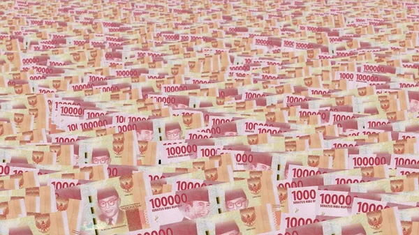 Fondo Filas Ordenadas 100000 Rupia Indonesia Papel Moneda Moneda Billetes —  Fotos de Stock