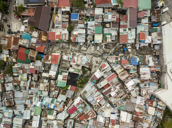 Bird Eye Vista Uma Área Squatter Com Passagens Estreitas Telhados — Fotografia de Stock