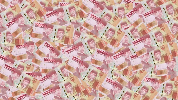 Ein Hintergrund Gepflegter Reihen Von 100000 Indonesischen Rupiah Papiergeld Währung — Stockfoto