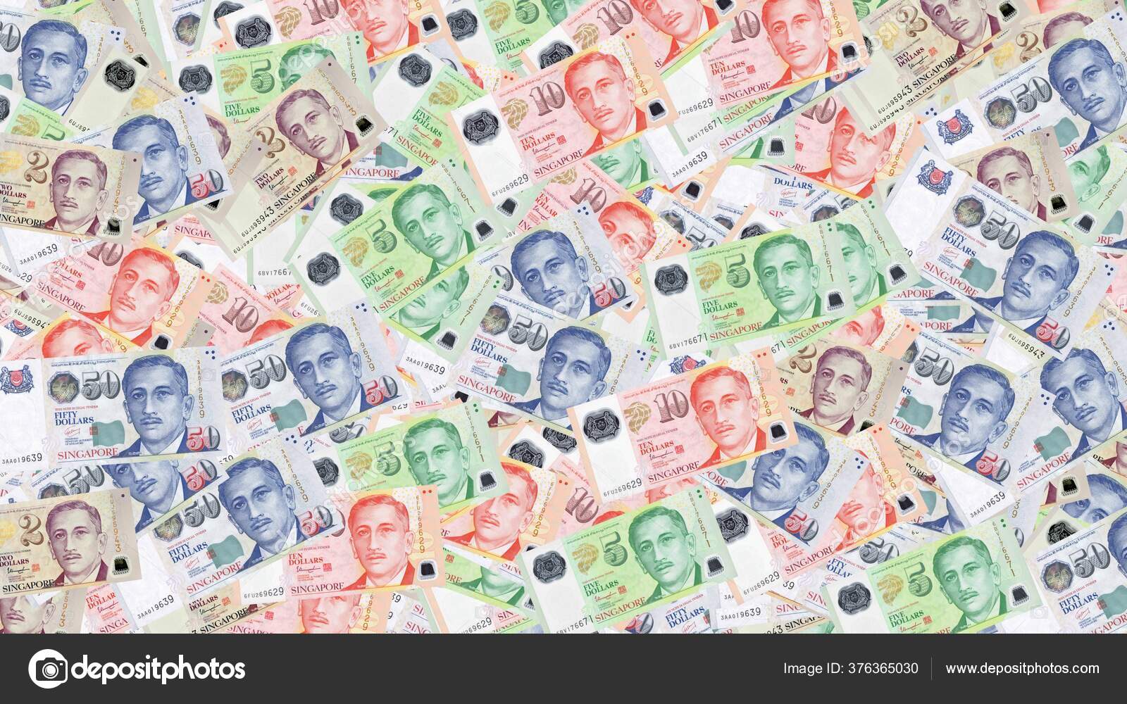 싱가포르 달러의 배경은 무작위로 다양하다 Sgd 싱가포르의 지폐나 스톡 일러스트레이션 [© AUTHOR_NAME] #376365030