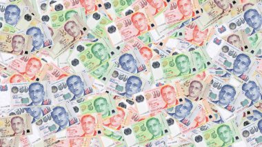 Singapur Dolarlarının rastgele değerleri. SGD para birimi. Singapur 'un kağıt parası ya da banknotları.