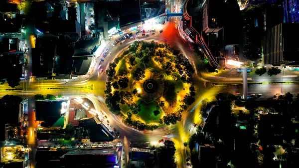 Cebu City, Philippines - Jan 2020: Top view of Fuente Osmena, nighttime. A focal landmark in cebu city. A rotonda park with a fountain in the center.