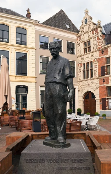Deventer, Overijsse L / Holandia - 29 czerwca 2017: pomnik Albert Schweitzer w centrum miasta Obraz Stockowy