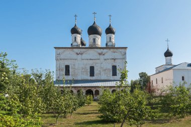 View of the Trinity Cathedral of the Makarievo-Unzhensky Monastery from the side of the orchard, Russia clipart