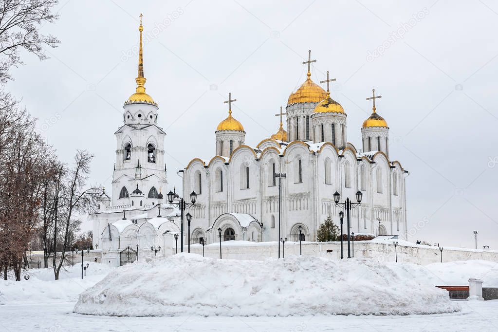 View of the Vladimir Dormition Cathedral in winter, Russia