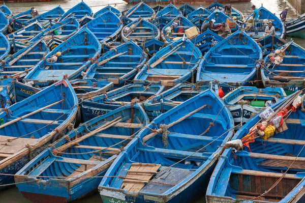 Essaouira Morocco Março 2020 Contexto Muitos Barcos Azuis Idênticos — Fotografia de Stock