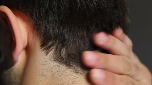 Αρσενικό πίσω μέρος του κεφαλιού με πυκνά μαλλιά — Αρχείο Βίντεο