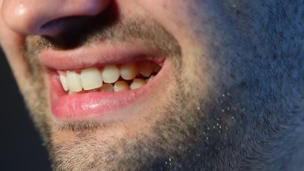 Man, male mouth, face, teeth, close-up — Stock Video