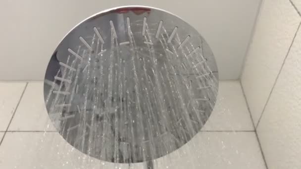 Wasser strömt aus dem Wasserhahn in die Duschkabine — Stockvideo