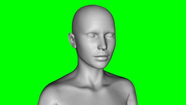 3D model verouderende vrouw, groene achtergrond, animatie — Stockvideo