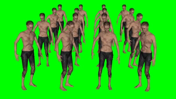 Crowd of swinging zombies, animation, green background — Stock Video