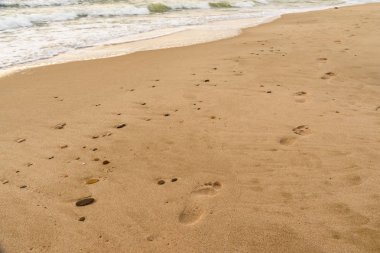 plaj, dalga ve günbatımı zaman ayak sesleri