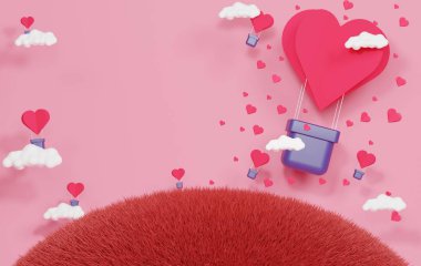 Luxury podium with paper Heart floating in the blue sky and whit