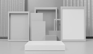3D soyut minimum geometrik formlar. Senin için ışıltılı lüks podyum