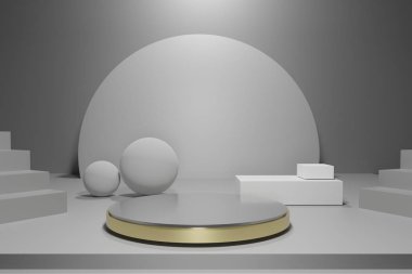 3D soyut minimum geometrik formlar. Tasarımınız için parlak lüks podyum. 
