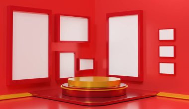 3D soyut minimum geometrik formlar. Senin için ışıltılı lüks podyum