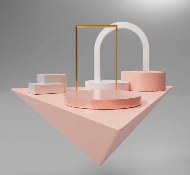 3D soyut minimum geometrik formlar. Senin için ışıltılı lüks podyum