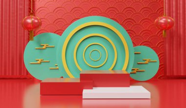 Çin 'in yeni yıl teması. Geleneksel Çin dokusu. 3D ab