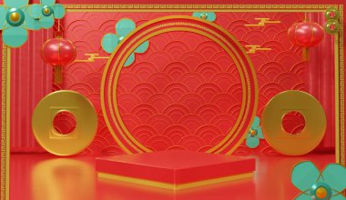 Çin 'in yeni yıl teması. Geleneksel Çin dokusu. 3D ab