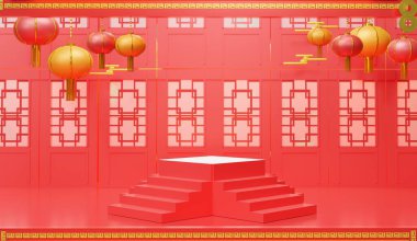 Çin 'in yeni yıl teması. Geleneksel Çin dokusu. 3D ab