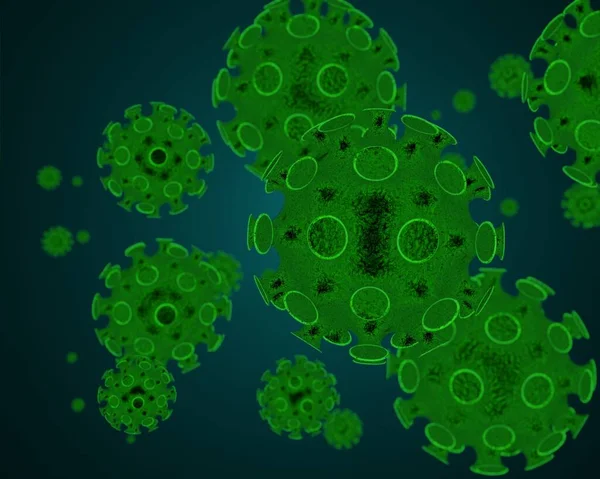 Rendu 3d du virus Corona vert qui provoque l'infection de ME — Photo
