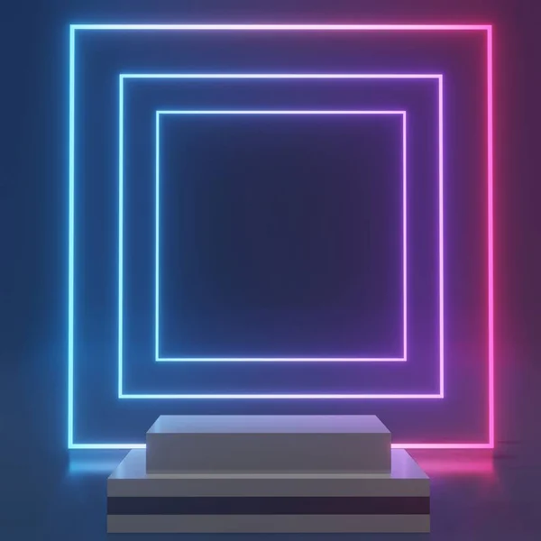 3d abstracte minimale geometrische fase voor producten tonen. Neon lig — Stockfoto